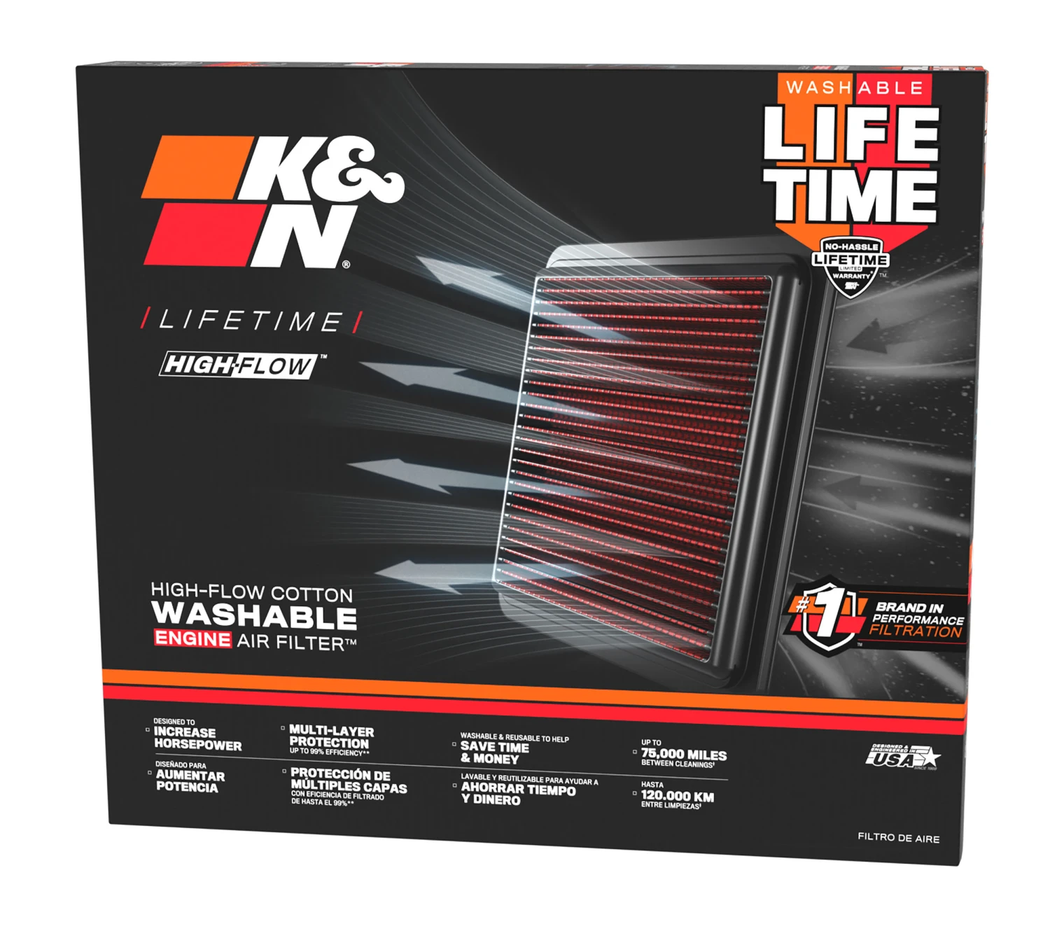 K&N High-Flow Original Lifetime Engine Air Filter - CHEVROLET CAMARO V6-3.6/V8-6.2L 12 K&N High-Flow Original Lifetime Engine Air Filter - CHEVROLET CAMARO V6-3.6/V8-6.2L - Image 12