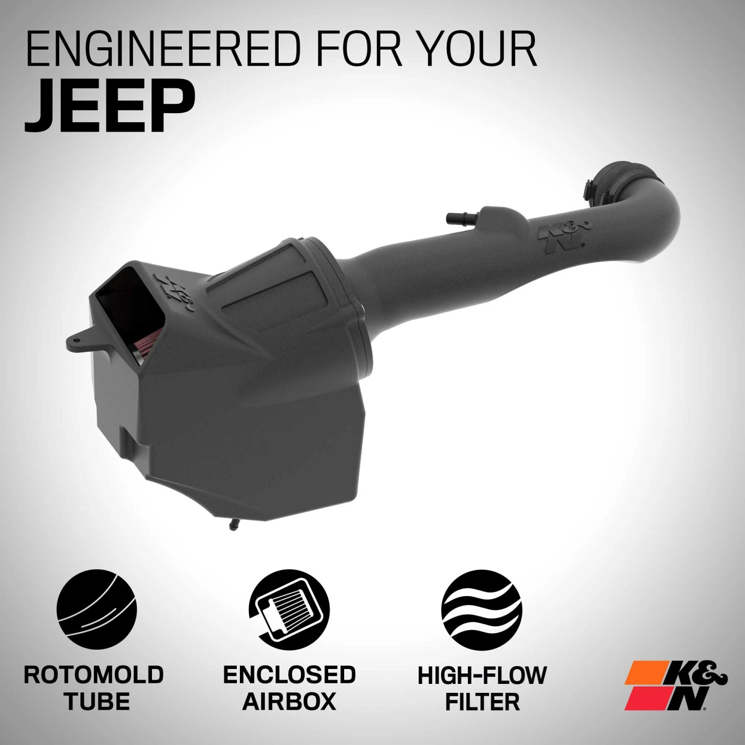 K&N Cold Air Intake - High-flow, Roto-mold Tube - JEEP WRANGLER JL V6-3.6L 2 K&N Cold Air Intake - High-flow, Roto-mold Tube - JEEP WRANGLER JL V6-3.6L - Image 2