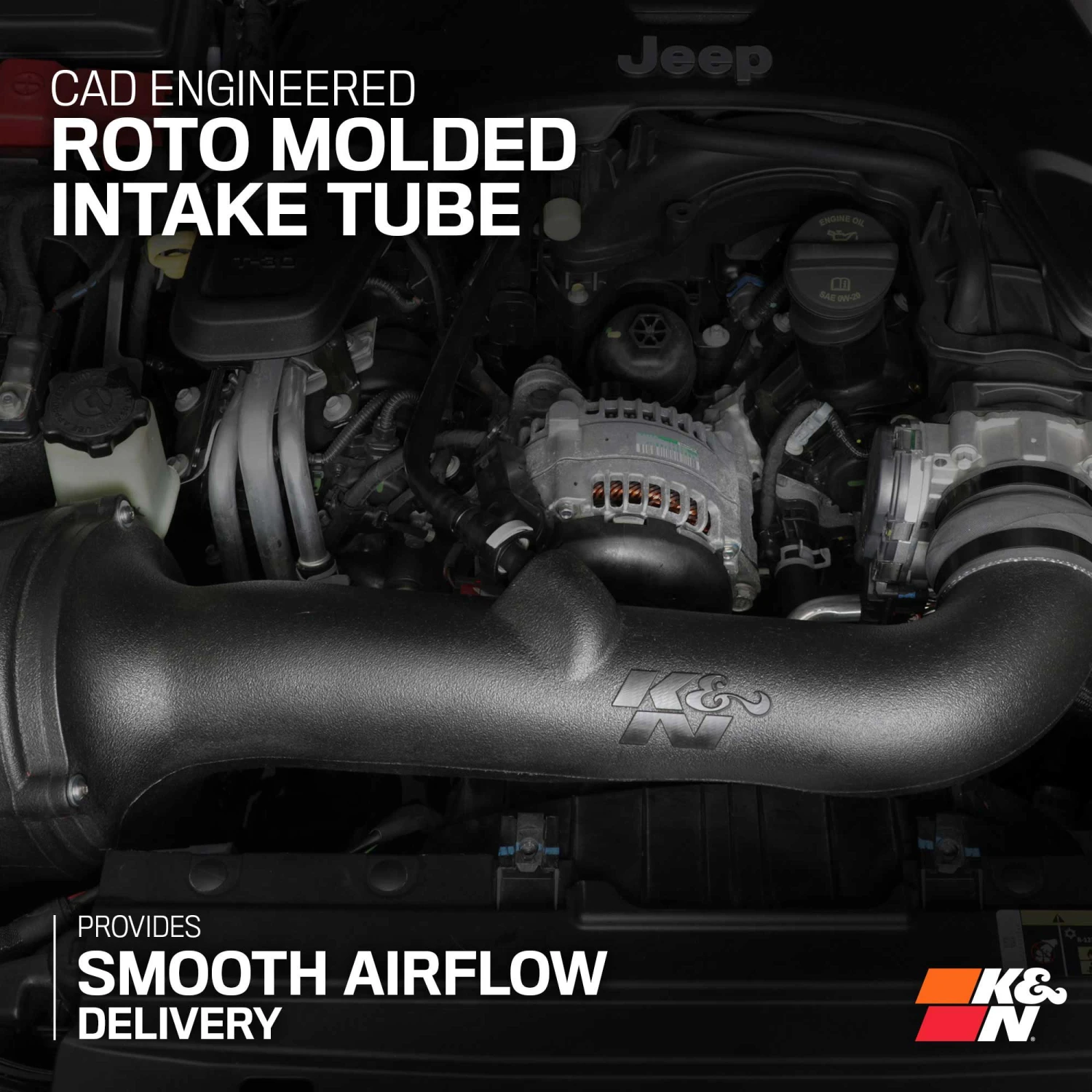 K&N Cold Air Intake - High-flow, Roto-mold Tube - JEEP WRANGLER JL V6-3.6L 5 K&N Cold Air Intake - High-flow, Roto-mold Tube - JEEP WRANGLER JL V6-3.6L - Image 5