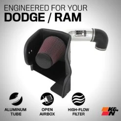 K&N Cold Air Intake - High-flow, Aluminum Tube - DODGE/RAM 1500 V8-5.7L -Auto Filter Shop 77 1561KP Exploded