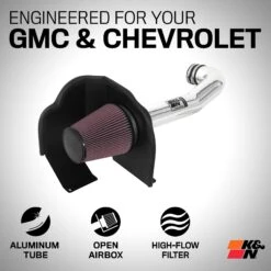 K&N Cold Air Intake - High-flow, Aluminum Tube - CHEVROLET/GMC 1500 V8-5.3/6.2L -Auto Filter Shop 77 3082KP Exploded