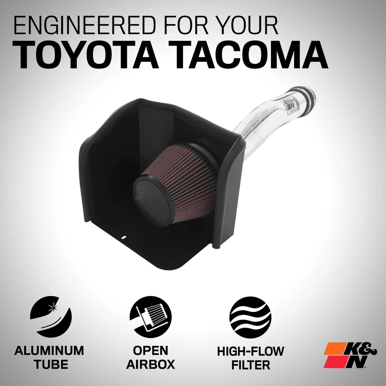 K&N Cold Air Intake - High-flow, Aluminum Tube - TOYOTA TACOMA V6-3.5L 4 K&N Cold Air Intake - High-flow, Aluminum Tube - TOYOTA TACOMA V6-3.5L - Image 4