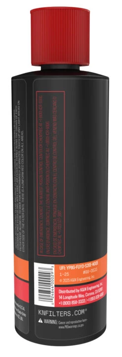 K&N Air Filter Oil - 8oz Squeeze -Auto Filter Shop 99 0533 Rev B Back