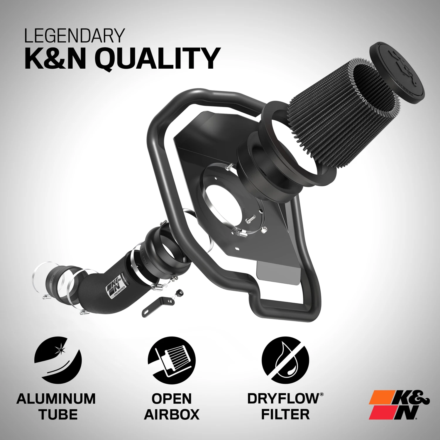 K&N Cold Air Intake - Dryflow, Aluminum Tube - FORD F150, V8-5.4 2 K&N Cold Air Intake - Dryflow, Aluminum Tube - FORD F150, V8-5.4 - Image 2