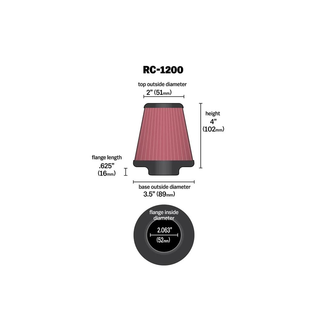 RC-1200 K&N Universal Clamp-On Air Filter 2 RC-1200 K&N Universal Clamp-On Air Filter - Image 2