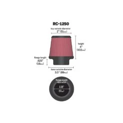 RC-1250 K&N Universal Clamp-On Air Filter -Auto Filter Shop RC 1250 Dim 1