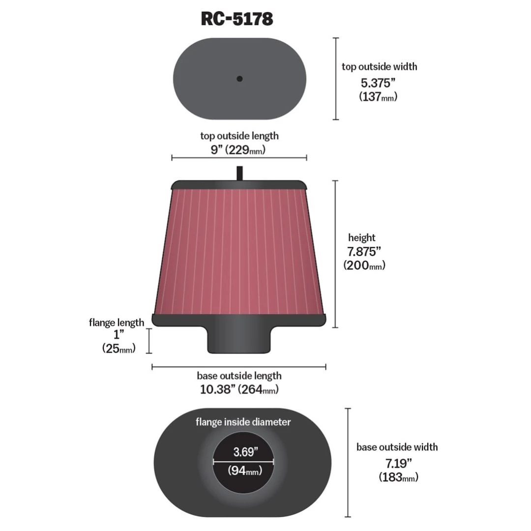 RC-5178 K&N Oval Universal Air Filter 2 RC-5178 K&N Oval Universal Air Filter - Image 2