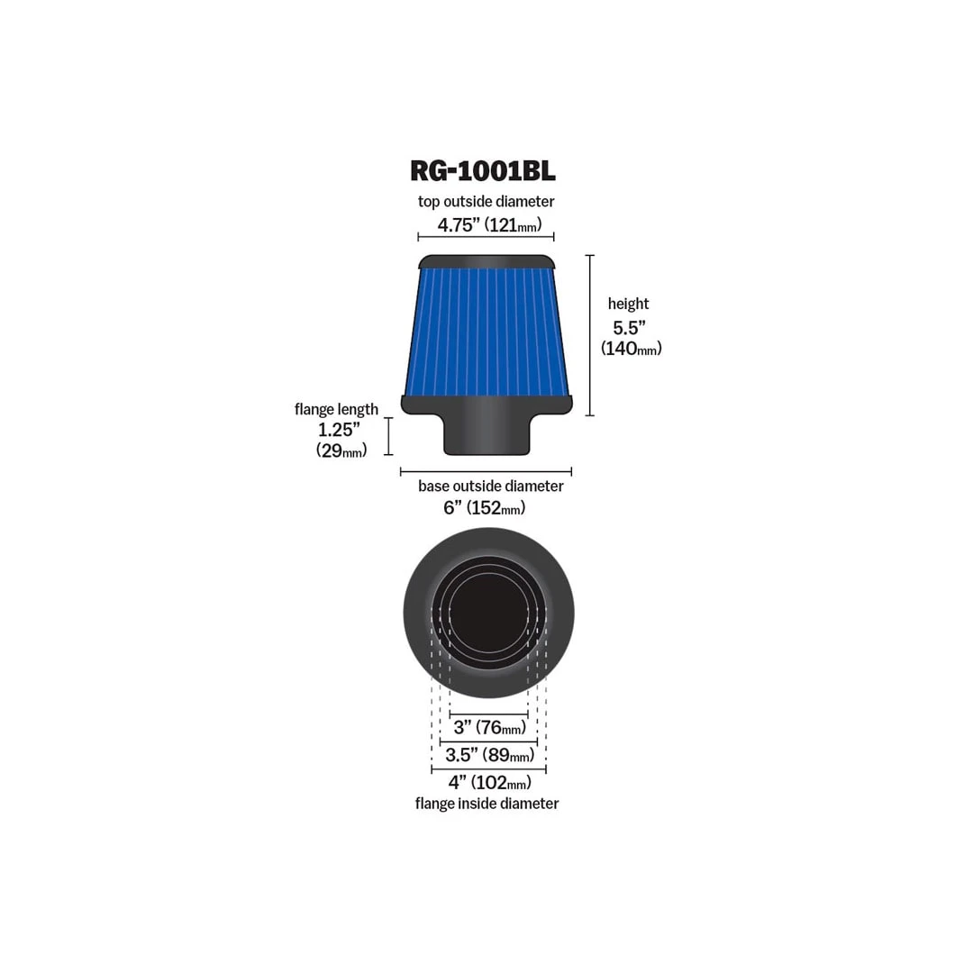 RG-1001BL K&N Universal Clamp-On Air Filter 2 RG-1001BL K&N Universal Clamp-On Air Filter - Image 2