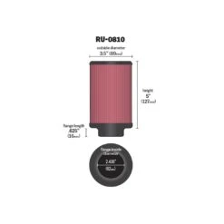 RU-0810 K&N Universal Clamp-On Air Filter -Auto Filter Shop RU 0810 Dim 1 1