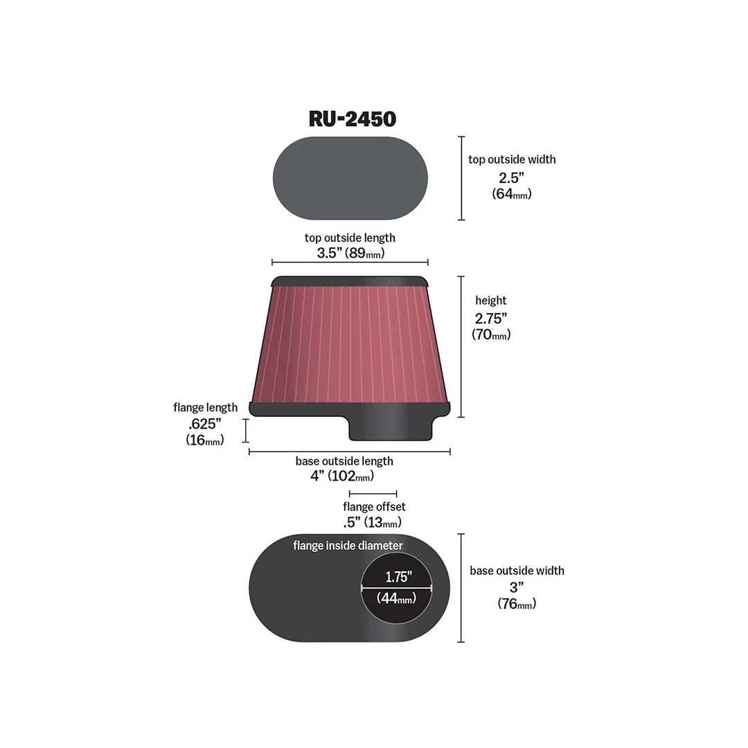 RU-2450 K&N Universal Clamp-On Air Filter 2 RU-2450 K&N Universal Clamp-On Air Filter - Image 2