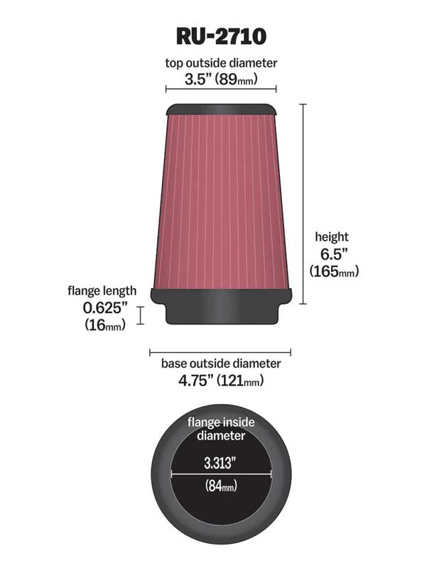 K&N High-Flow Original Universal Air Filter - 3-5/16"FLG, 4-3/4"B, 3-1/2"T, 6-1/2"H 2 K&N High-Flow Original Universal Air Filter - 3-5/16"FLG, 4-3/4"B, 3-1/2"T, 6-1/2"H - Image 2