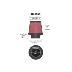 RU-2990 K&N Universal Clamp-On Air Filter 13 RU-2990 K&N Universal Clamp-On Air Filter -Auto Filter Shop RU 2990 Dim