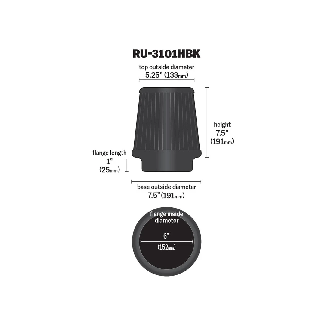 RU-3101HBK K&N Universal Clamp-On Air Filter 2 RU-3101HBK K&N Universal Clamp-On Air Filter - Image 2