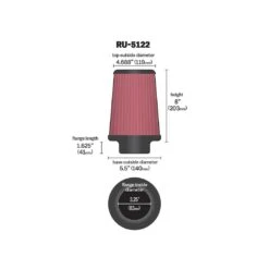 RU-5122 K&N Universal Clamp-On Air Filter 10 RU-5122 K&N Universal Clamp-On Air Filter -Auto Filter Shop RU 5122 Dim 1 1