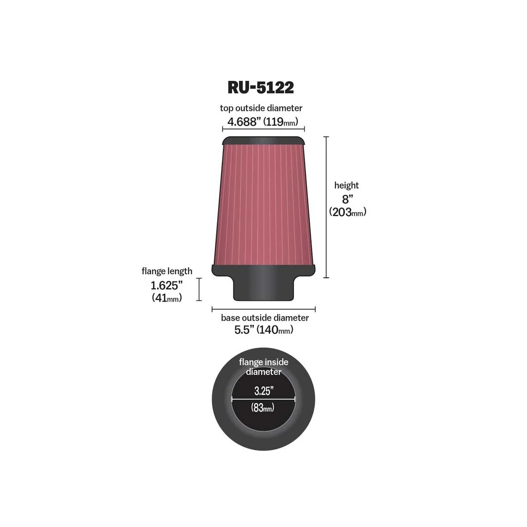 RU-5122 K&N Universal Clamp-On Air Filter 2 RU-5122 K&N Universal Clamp-On Air Filter - Image 2