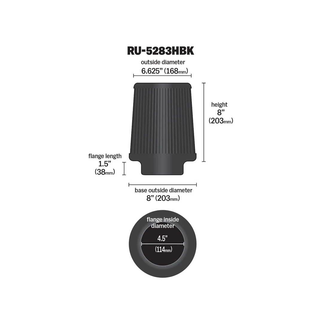 RU-5283HBK K&N Universal Clamp-On Air Filter 2 RU-5283HBK K&N Universal Clamp-On Air Filter - Image 2